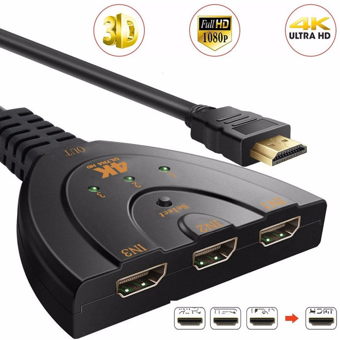 3 Port 4K HDMI 2.0 Cable Auto Splitter Switcher 3x1 Adapter HUB 3D 3 To 4K 2K 3D Mini 3 Port HDMI-compatible